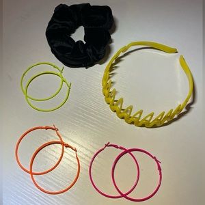 Beauty Bundle 🌺 3 Neon Hoops, 1 stash scrunchie, 1 yellow plastic head band